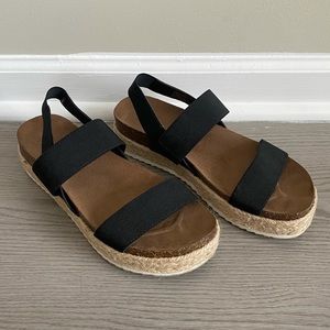 MADDEN GIRL WOMENS CYBELL PLATFORM WEDGE SANDAL - BLACK SIZE 8